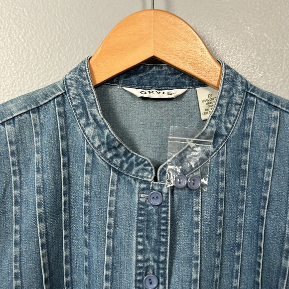 Orvis Denim Shirt Dress With Pleated Accent Top, Pockets, Womens Size 12 - Picture 11 of 15